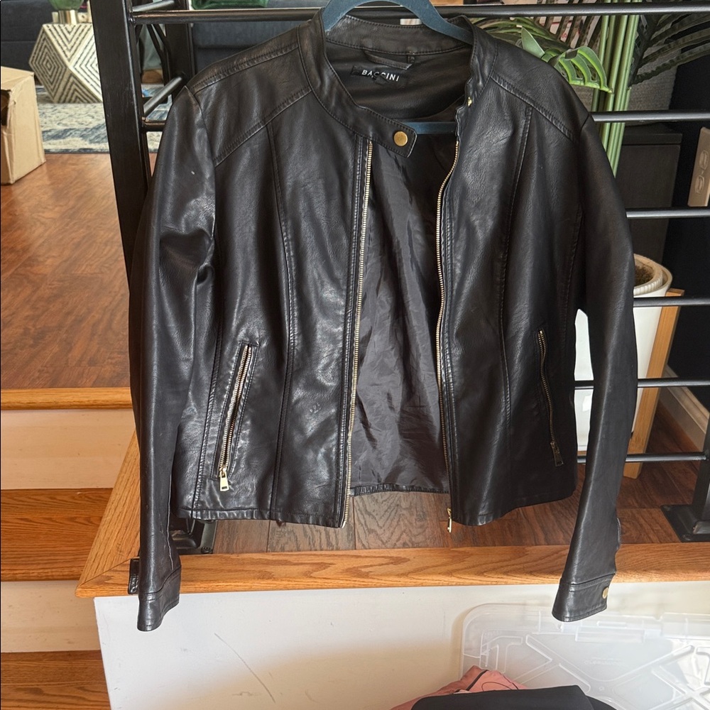 Baccini Black Leather Jacket with Gold Zippers